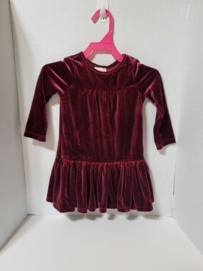 Title: Cat & Jack Burgundy Velvet Long Sleeve Twirl Dress Girls 2T Holiday